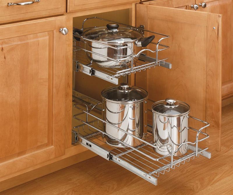 Kitchen Dish Drying Rack With Wood Handle, Pull-out Tray Storage